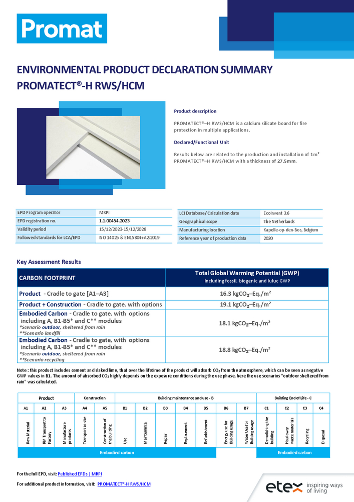 Environmental Product Declarations (EPDs) for Promat products - Promat