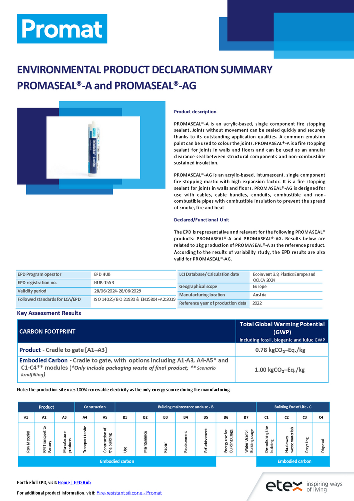 Environmental Product Declarations (EPDs) for Promat products - Promat