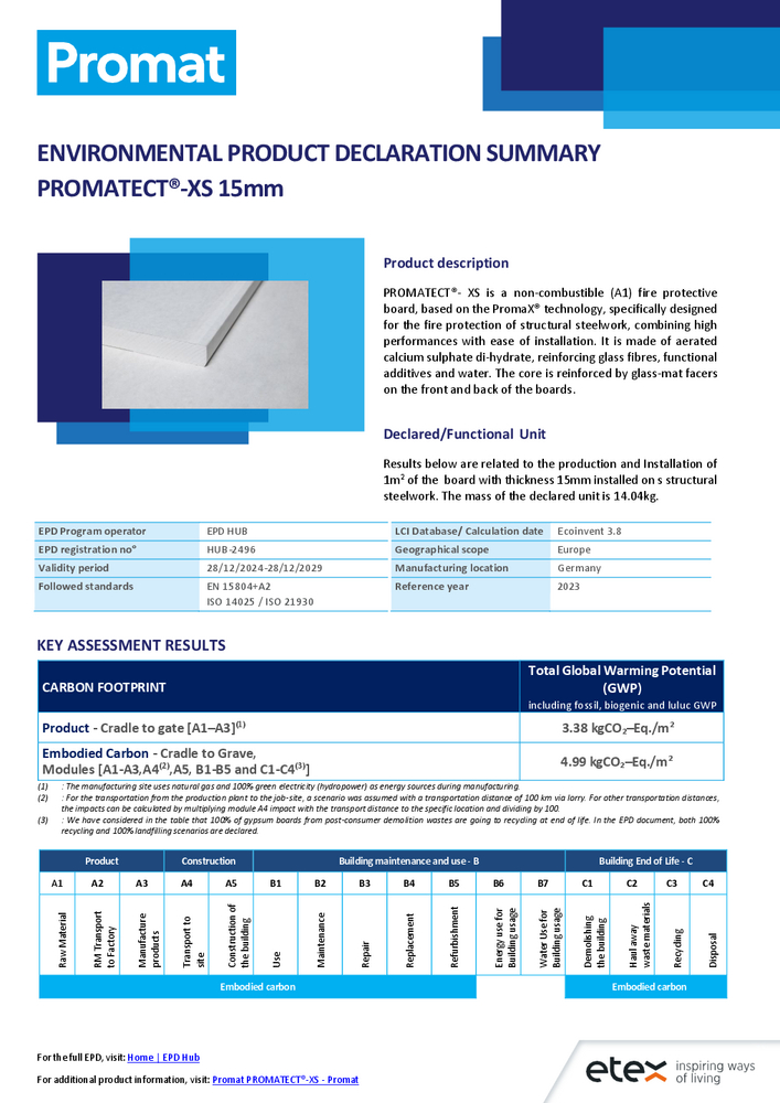 Environmental Product Declarations (EPDs) for Promat products - Promat
