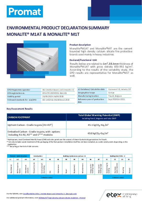 Monalite EPD summary sheet