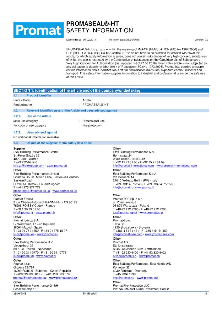 SDS - PROMASEAL-HT