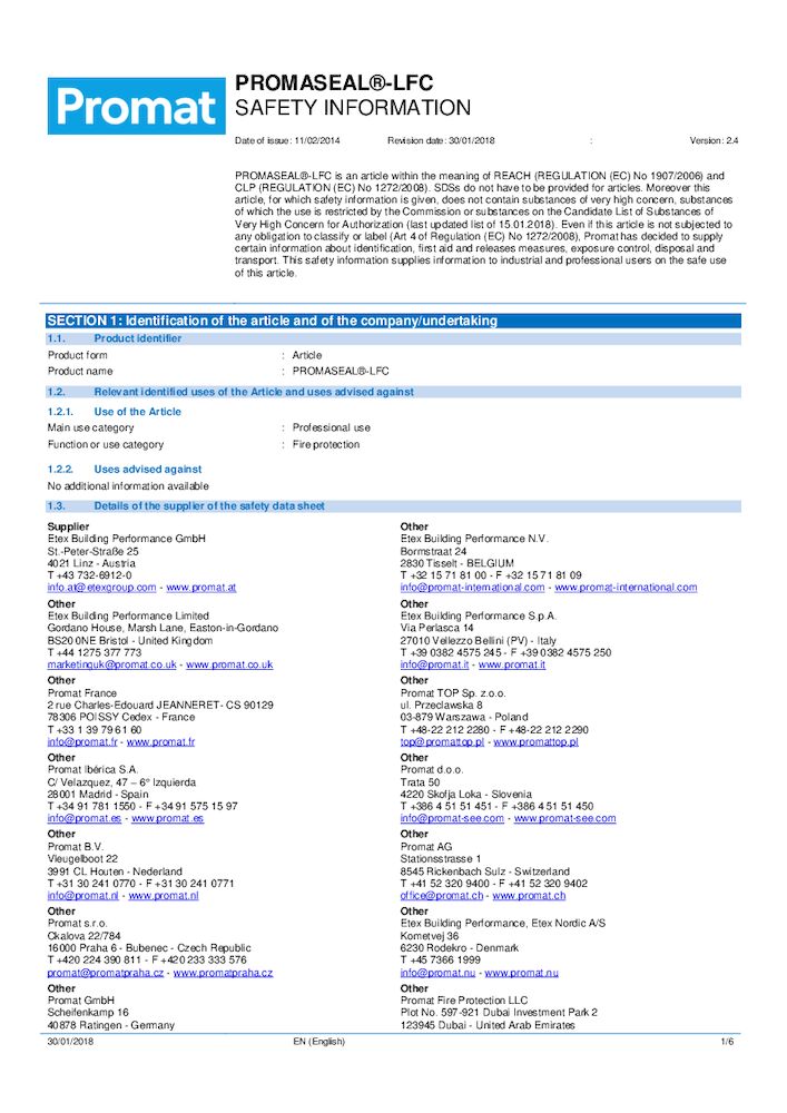 SDS - PROMASEAL-LFC