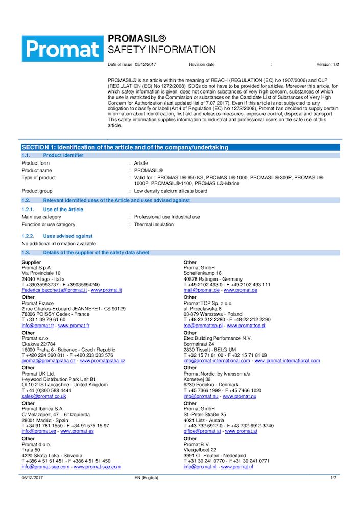 SDS-PROMASIL-1000-1000P-1100