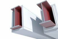Izgled dva čelična stuba crvene boje obloženih belim PROMATECT®-XS protivpožarnim pločama za stubove i grede