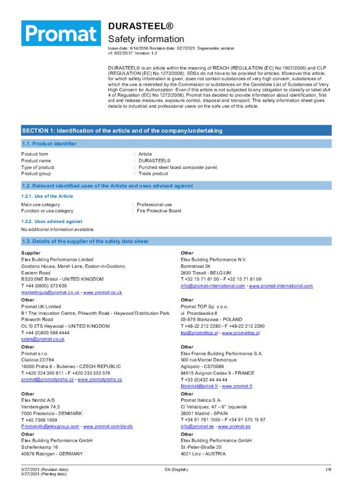 DURASTEEL® Safety Data Sheet version 1.2