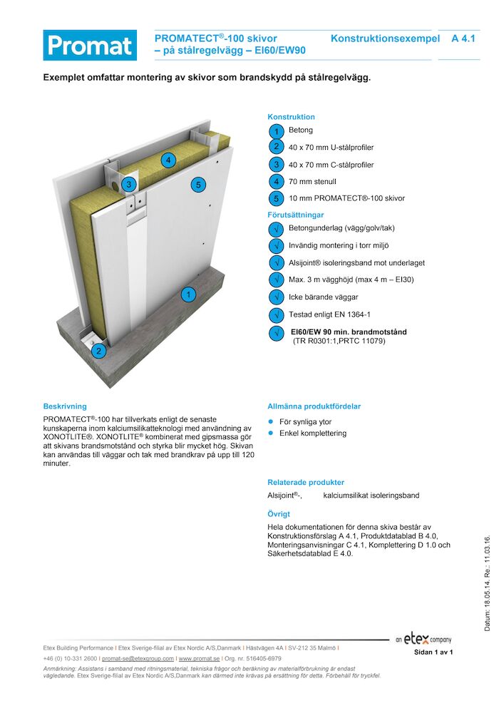 PROMATECT®-100 A 4.1 staalregelvägg EI60-EW90