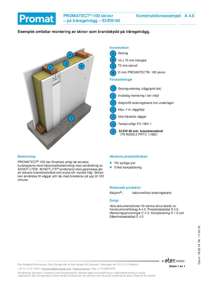 PROMATECT®-100 A 4.0 traeskeletvaeg EI60-EW60