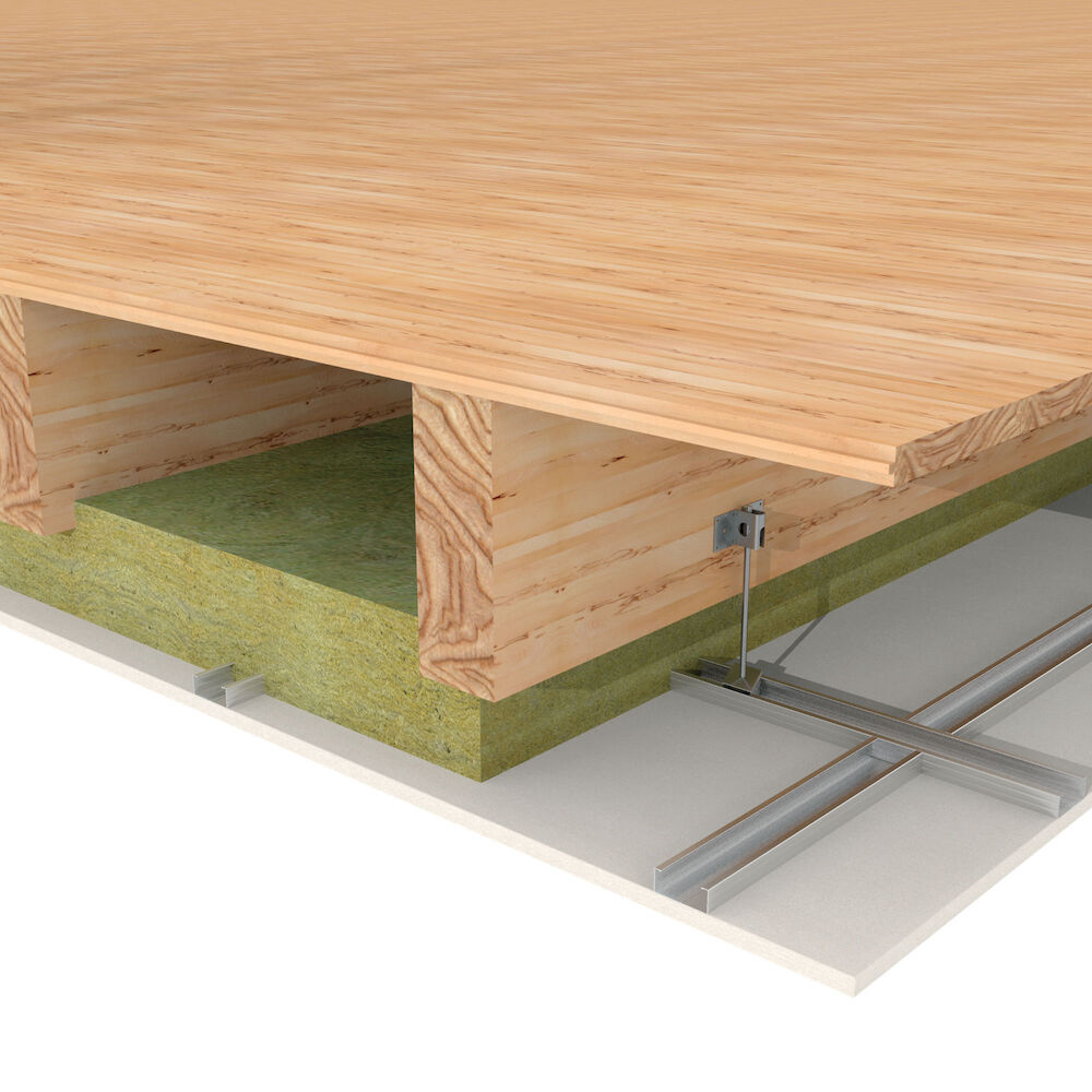 Plafond PROMATECT®-100 - Suspendu sous plancher bois - REI 60 - 51 dB - Laine de verre