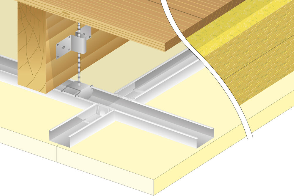 Plafond PROMATECT®-L500 - Suspendu sous plancher bois - REI 120 -Sans isolation
