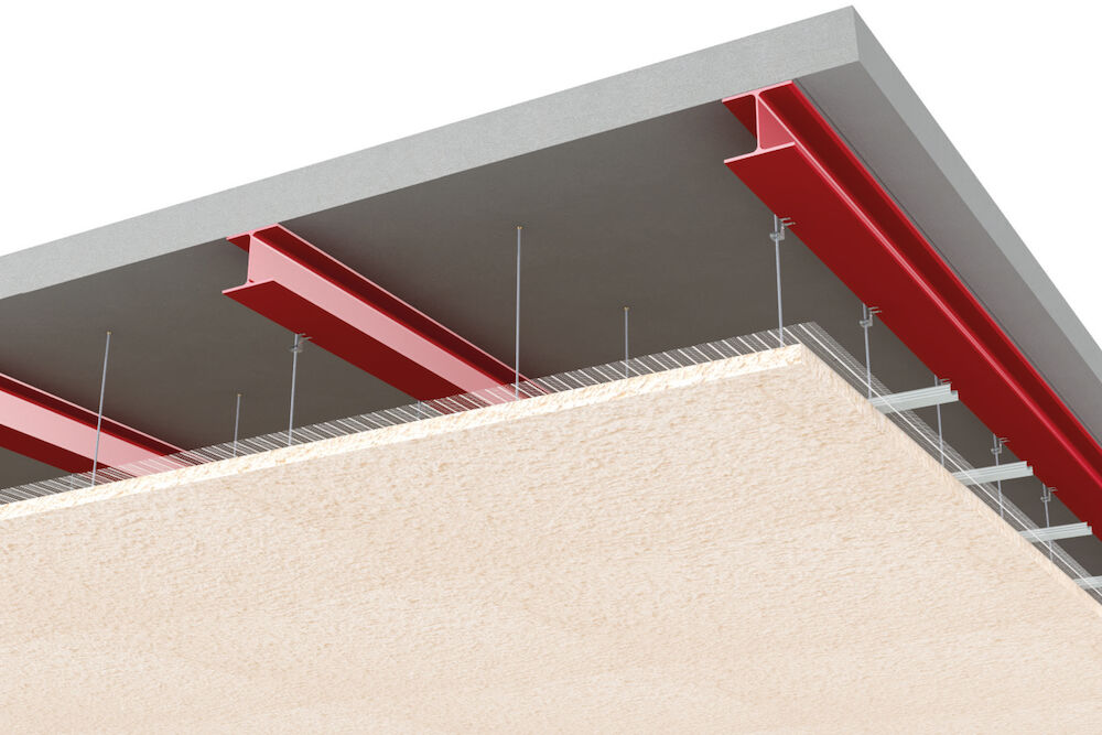 Membrane horizontale PROMASPRAY®-P300 - Sous plancher béton et poutres acier profilé à froid - REI 120