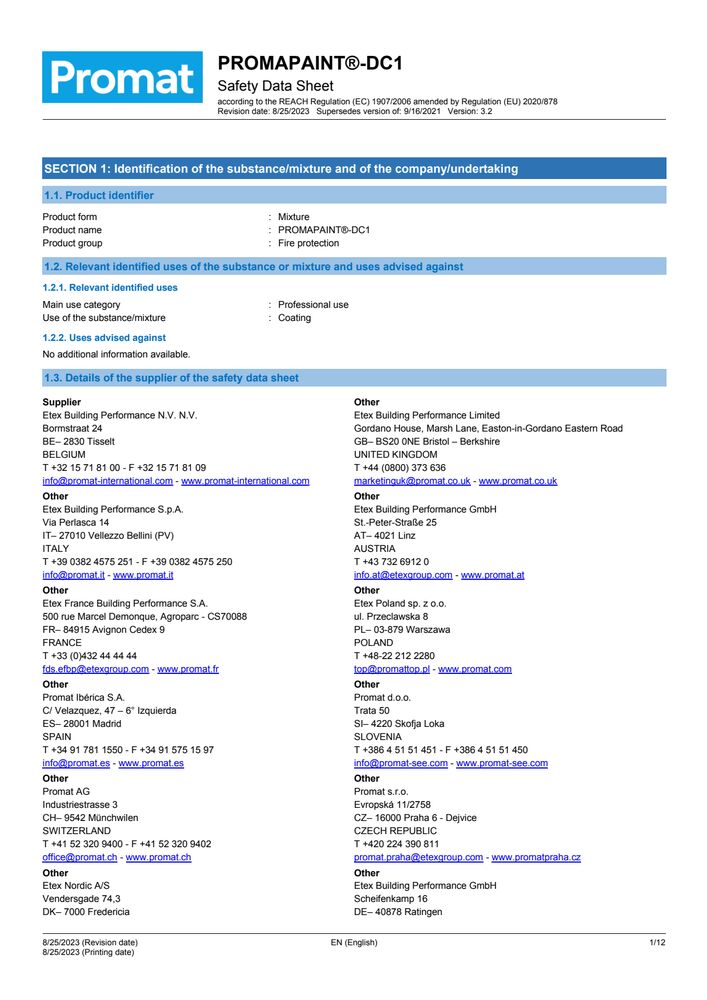 PROMAPAINT® DC1 Safety Data Sheet