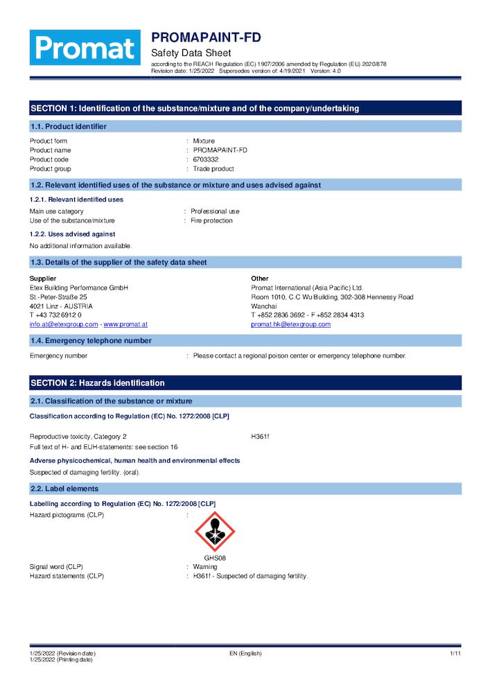 PROMAPAINT® FD Safety Data Sheet