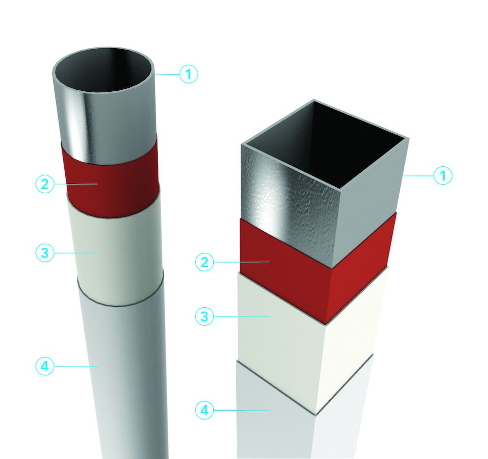 Stalen kolom (ronde, vierkante en rechthoekige kokerprofielen) beschermd met PROMAPAINT®-SC3 - R120