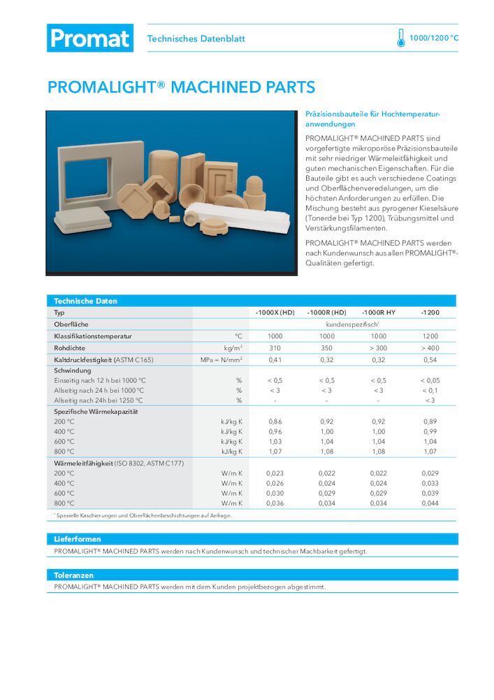 PROMALIGHT® MACHINED PARTS TDS DE