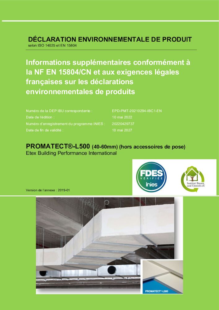 Fiche de Déclaration Environnementale et Sanitaire – PROMATECT®-L500 40-60 mm