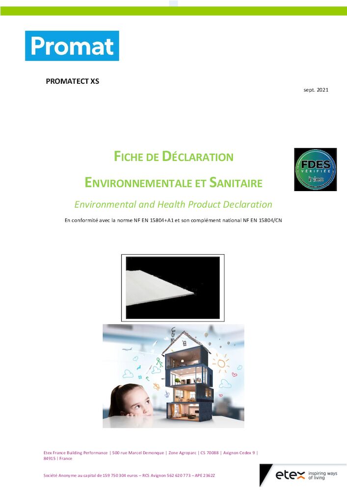 Fiche de Déclaration Environnementale et Sanitaire – PROMATECT®-XS