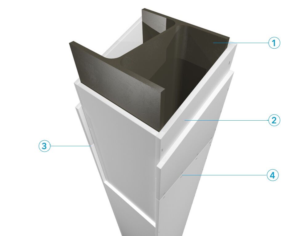 Stalen kolom (I-, H- en U-profielen; ronde, vierkante en rechthoekige kokerprofielen) beschermd met PROMATECT®-XS 2G - R240