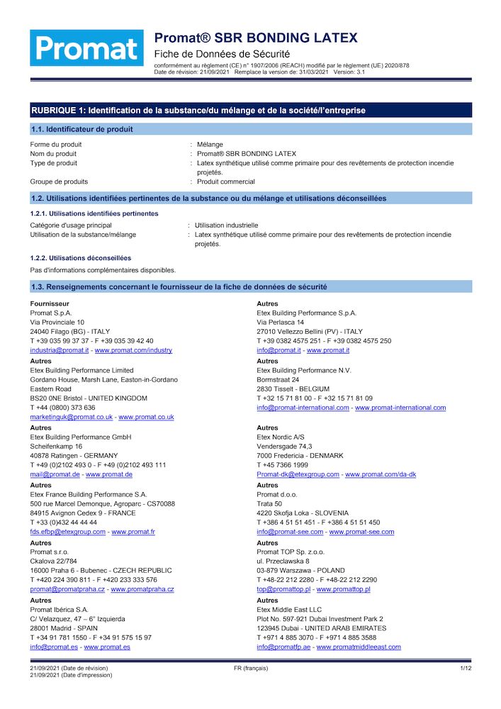 Fiche de données de sécurité - CAFCO SBR Bonding Latex