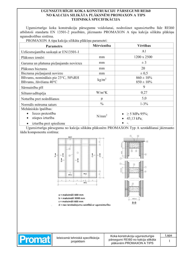 UGUNSIZTURĪGIE KOKA KONSTRUKCIJU PĀRSEGUMI REI60
TEHNISKĀ SPECIFIKĀCIJA