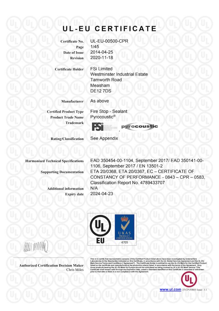 UL-EU-00500-CPR - Pyrocoustic Sealant