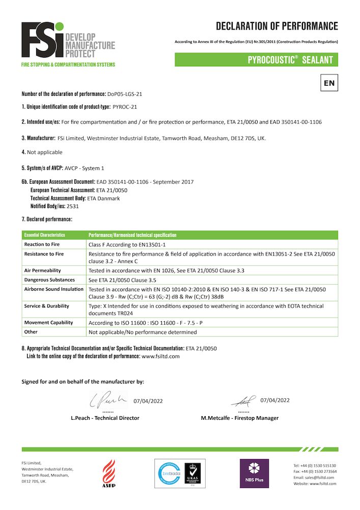 DoP Pyrocoustic Sealant LGS April 2022