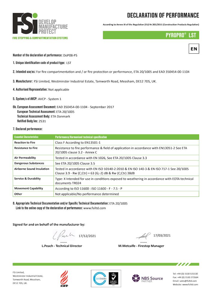 DoP FSiPromat PyroPro LST - Penetration Seal