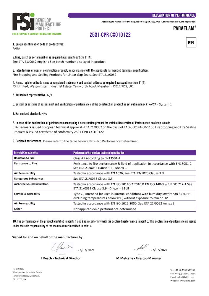 DoP FSi Promat Paraflam