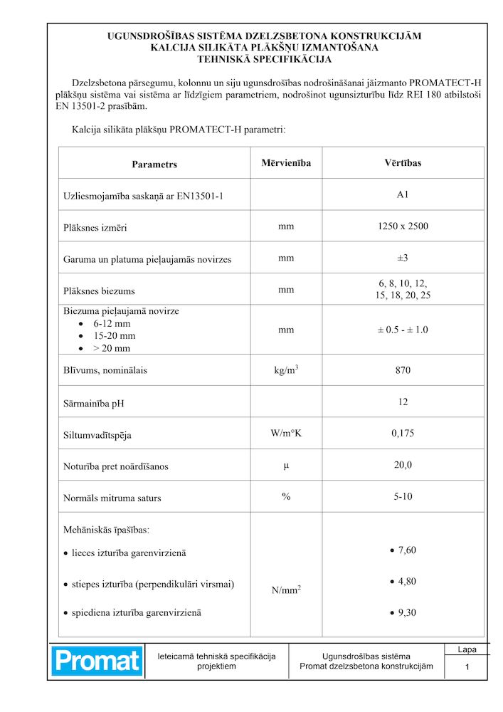 Dzelzsbetona konstrukcijas - Promatect-H