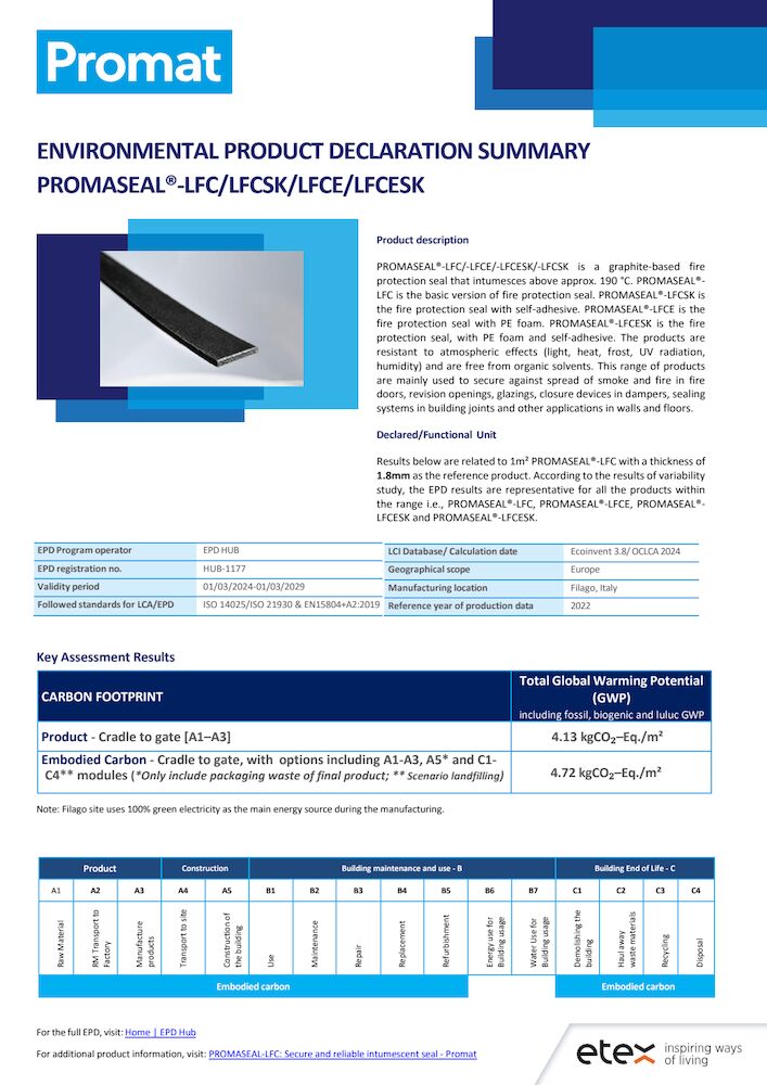 EPD summary sheet-PROMASEAL®_LFC__LFCSK__LFCE__LFCESK