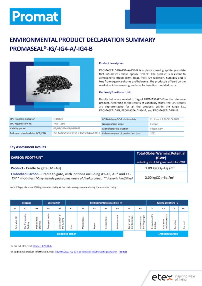 ENVIRONMENTAL PRODUCT DECLARATION SUMMARY
PROMASEAL®-IG/-IG4-A/-IG4-B