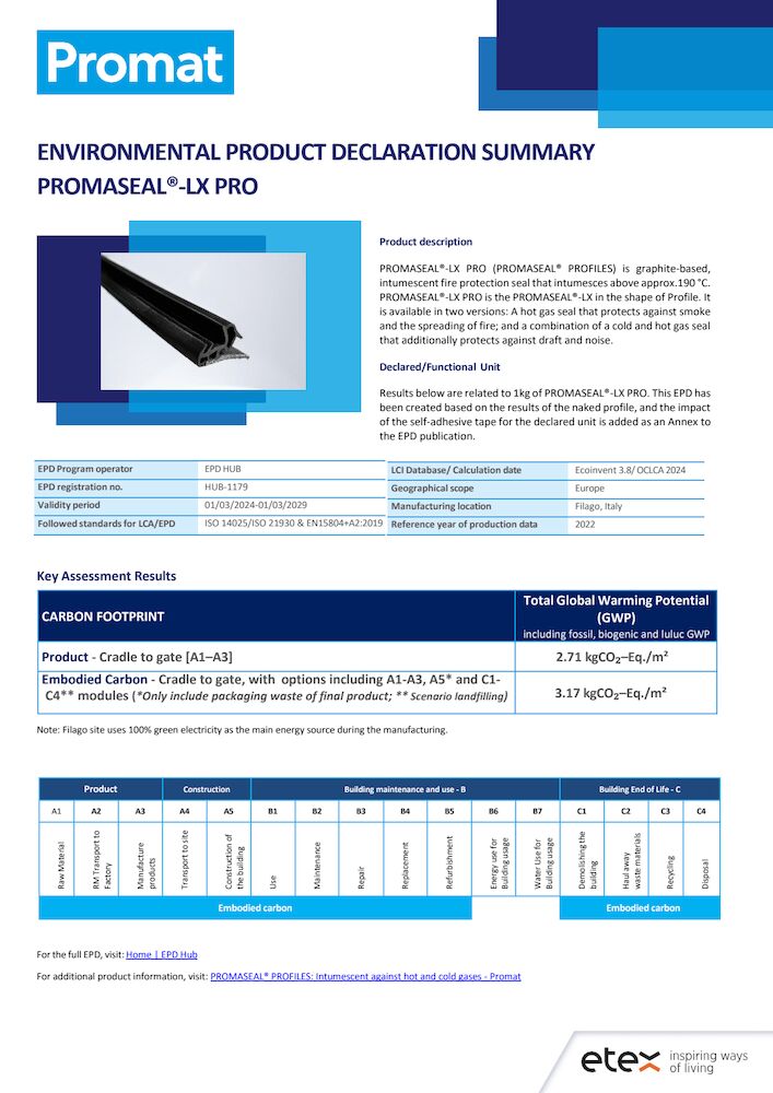 ENVIRONMENTAL PRODUCT DECLARATION SUMMARY
PROMASEAL®-LX PROFILE