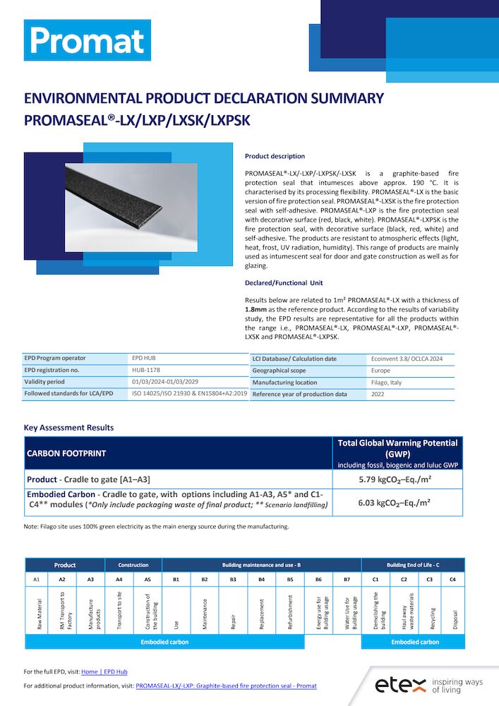 EPD summary sheet-PROMASEAL®_LX__LXP__LXSK__LXPSK