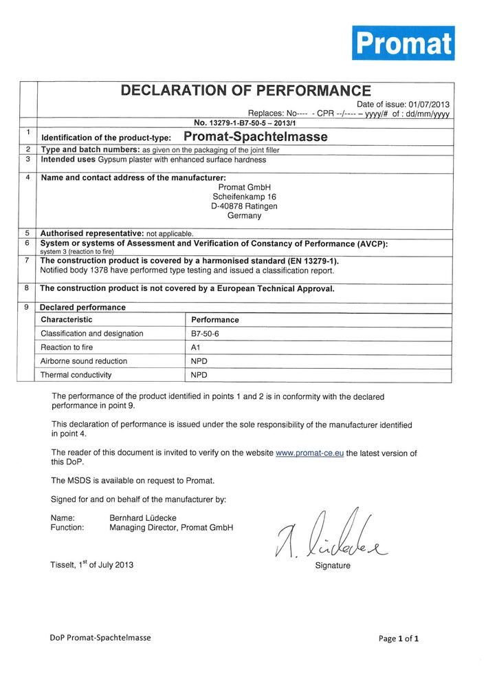 Promat®-Spachtelmasse DoP_EN