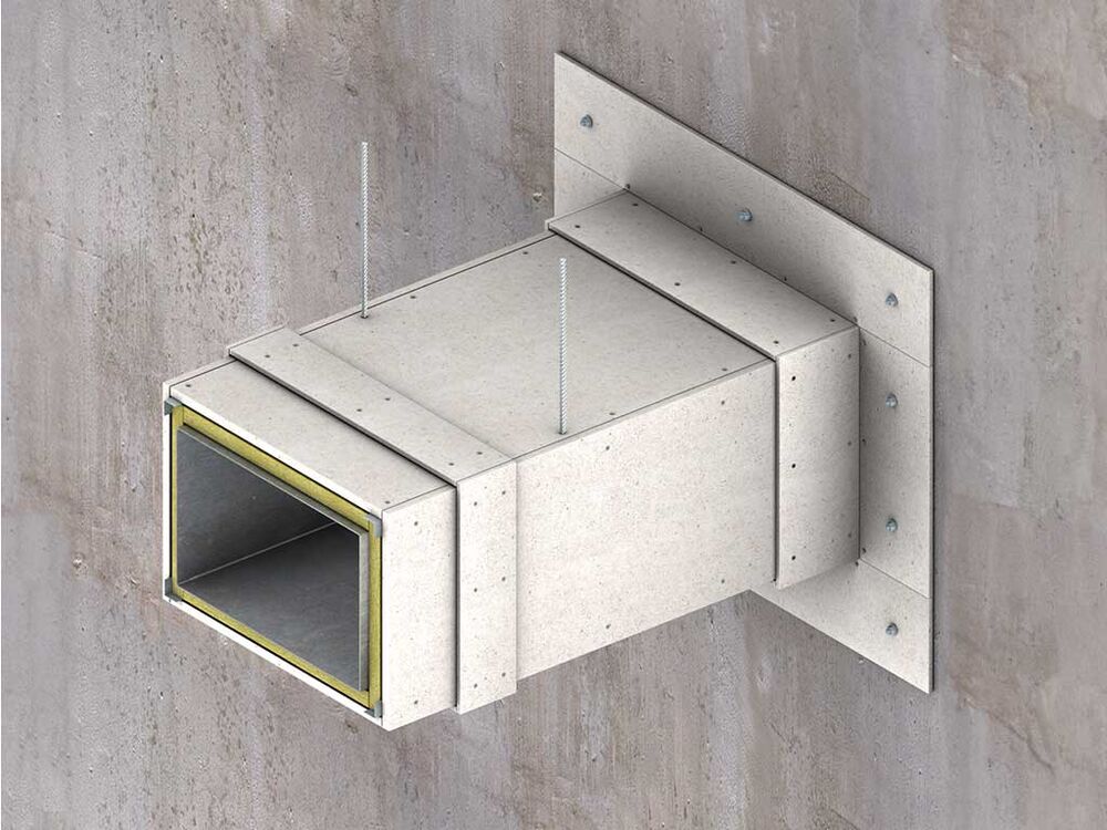 120 minutes fire rated PROMATECT®-H Cladding to steel ducts - resisting fire from internal and external