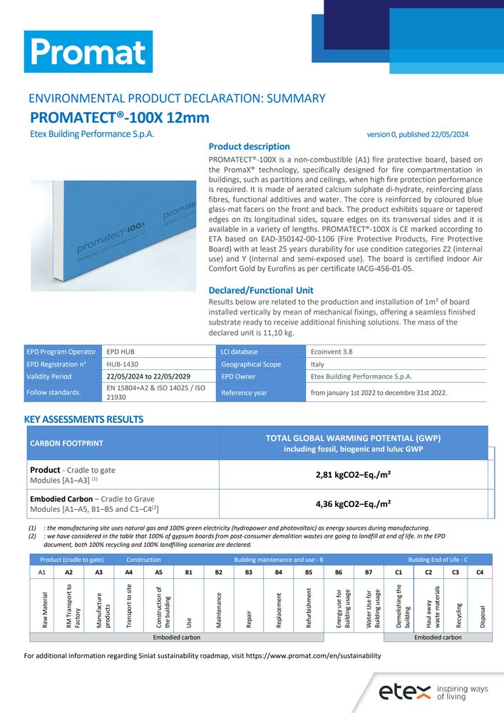 Summary sheet EPD - PROMATECT-100X 12mm Italy