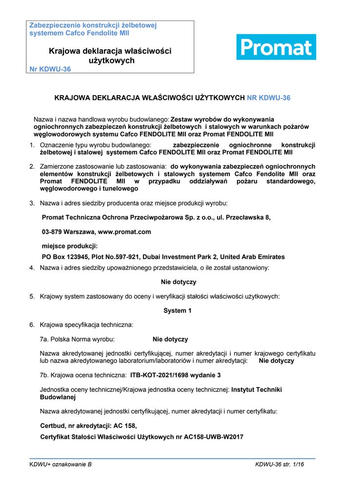 Cafco FENDOLITE MII i Promat FENDOLITE MII