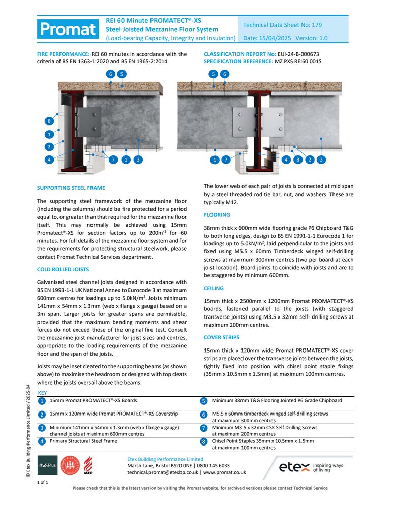 TDS 179 - PROMATECT-XS REI60 minutes mezzanine floor