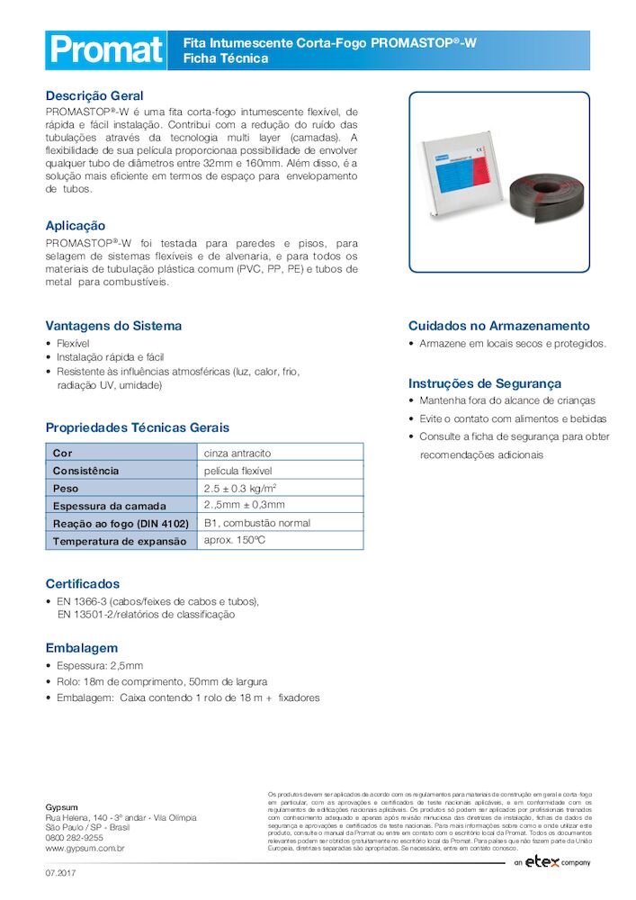 Ficha Tecnica Promastop W