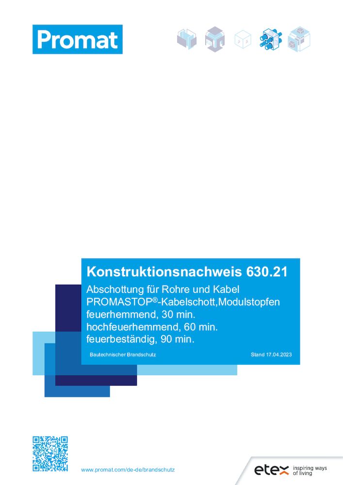 630.21 – Konstruktionsnachweis gültig bis 01.06.2025 – PROMASTOP®-Kabelschott, Modulstopfen (PDF)